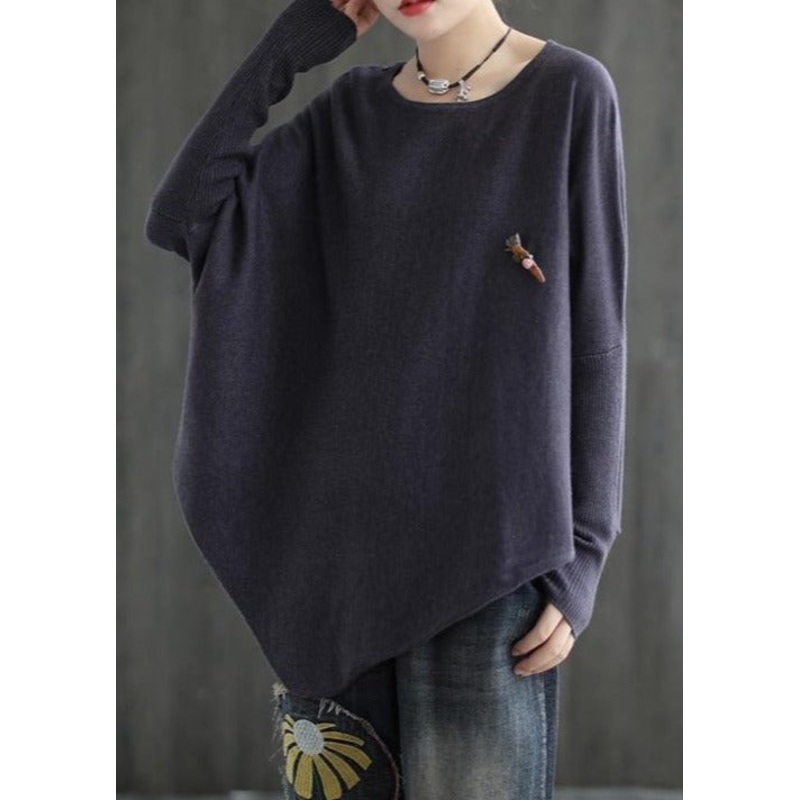Women Comfy Knit Top Irregular Hem Sweater