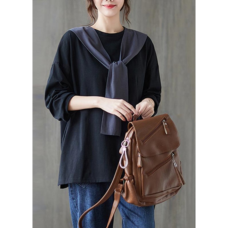 Women O Neck Side Open Spring Clothes Wardrobes Black Shirt
