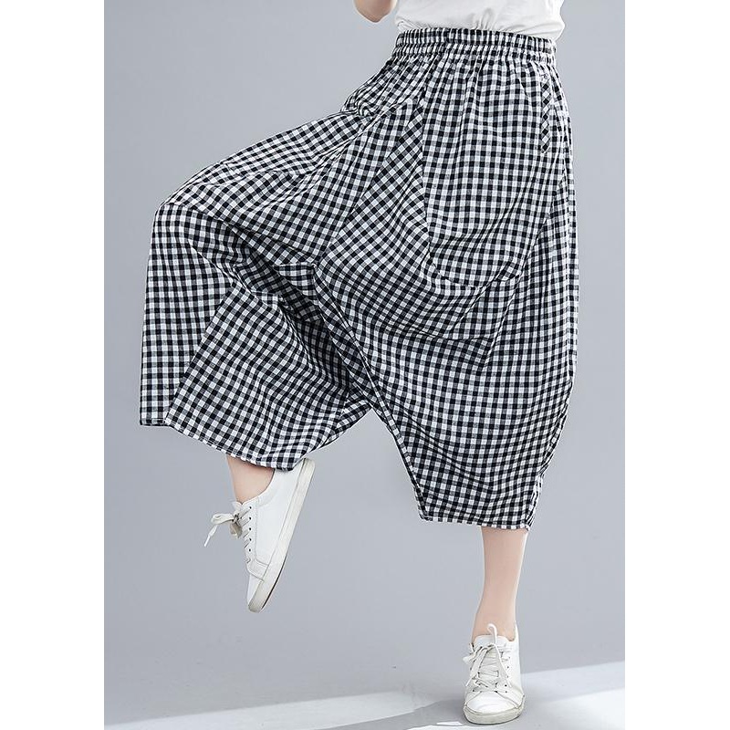 Women's Stitched Black Plaid Large Casual Capris