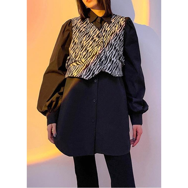 Art lapel Patchwork Blouse Wardrobes Black shirts