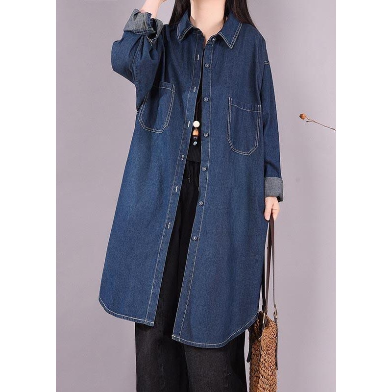 Art lapel Print Spring clothes design Denim Blue shirts