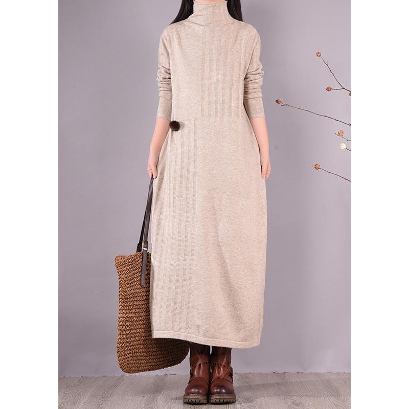 Bohemian High Neck Spring Dresses Wardrobes Beige Vestidos De Lino Dress