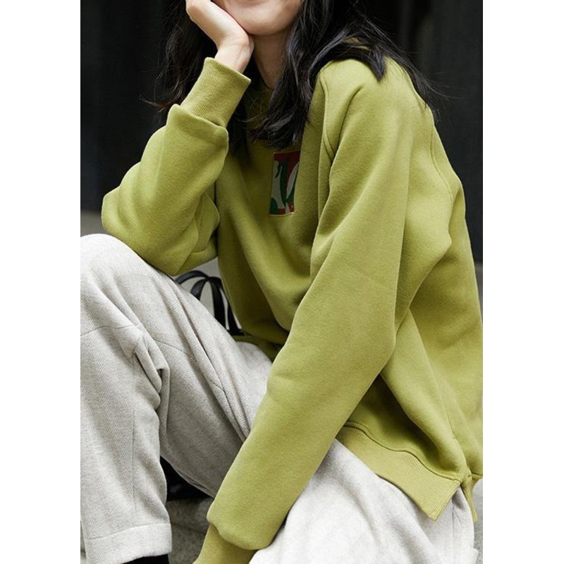 Chic O Neck Patchwork Spring Shirts Fabrics Green Top