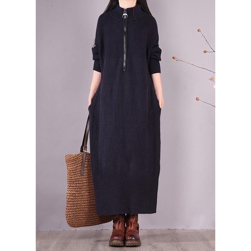 DIY Zippered Pockets Spring Clothes For Women Pattern Black Loose Dresses