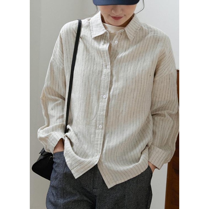 Elegant Lapel Button Down Spring Pattern Striped Tops