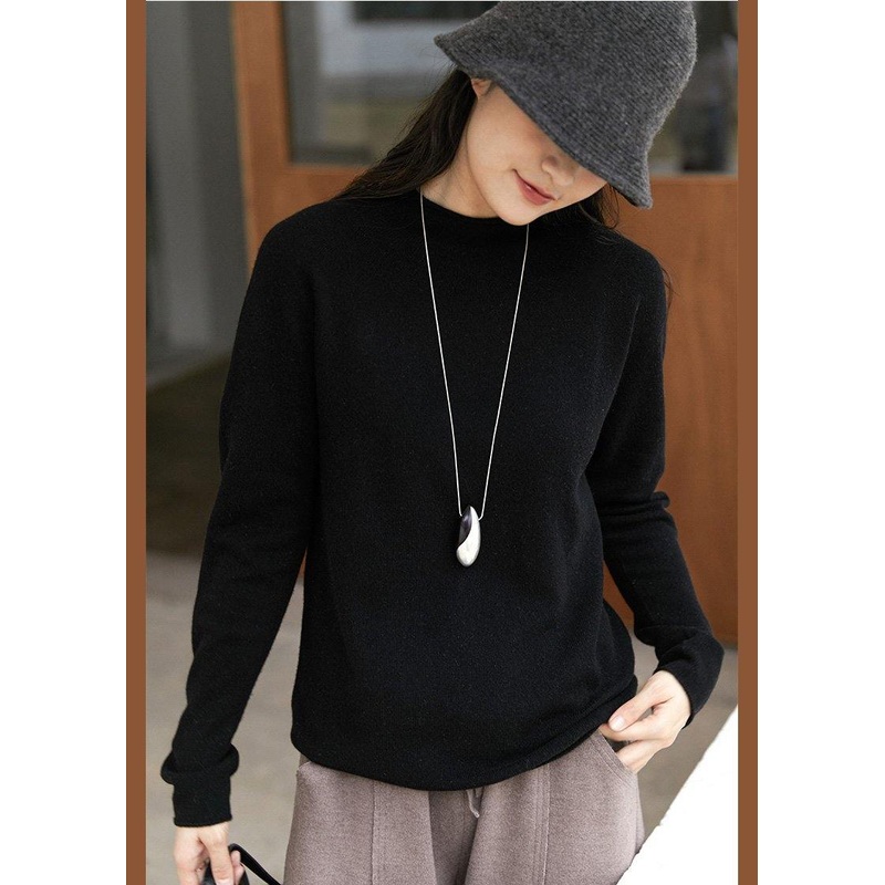 Fashion Black Tops High Neck Oversized Spring Nit Sweaters Tops