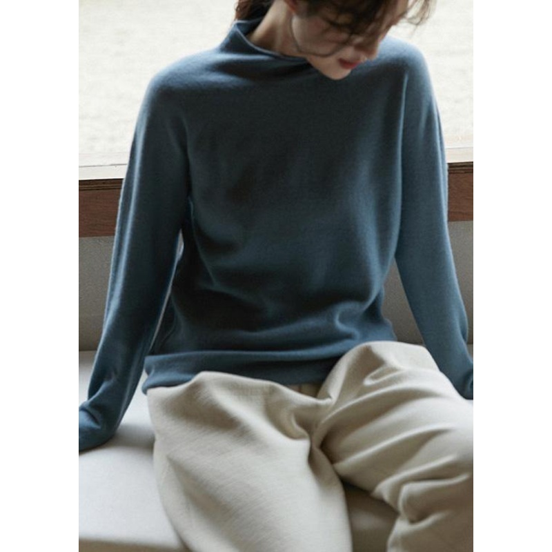 Pullover Blue Top High Neck Plus Size Clothing Spring Knitwear