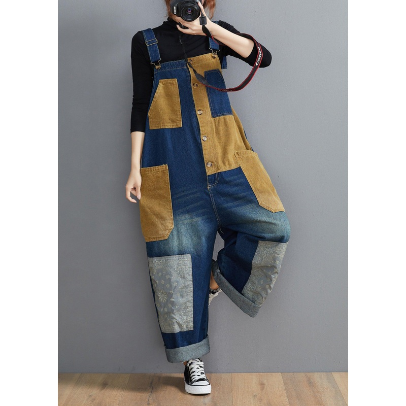 Unique Denim Blue Patchwork Trousers Women's Spring Jumpsuit Pants Inspiration Pants