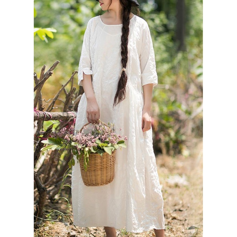 Unique O Neck Cinched Dress White Traveling Dresses