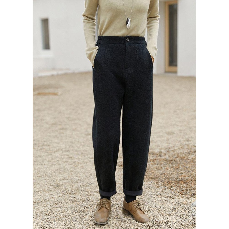 Vivid Black Women Pants Stylish Spring Elastic Waist Pockets Photography Pant