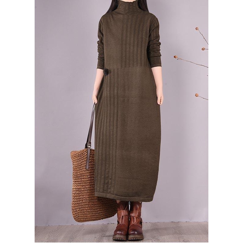 Vivid High Neck Spring Clothes Women Photography Chocolate Vestidos De Lino Dress