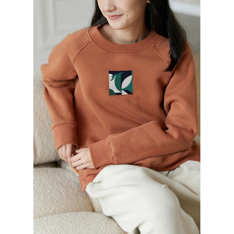 Women Orange Clothes O Neck Patchwork Daily Spring Top
