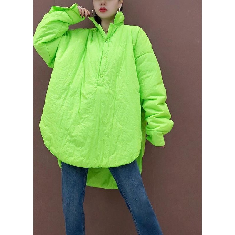 Art Stand Collar Low High Design Spring Pattern Sewing Green Blouse