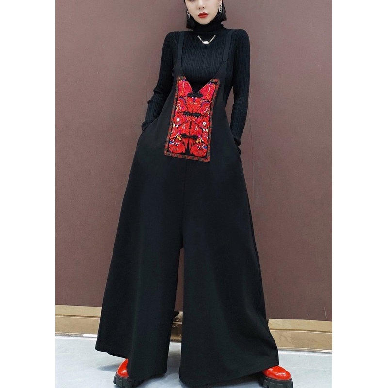Beautiful Black Embroidery Pants Unique Spring Shape Wild Pants