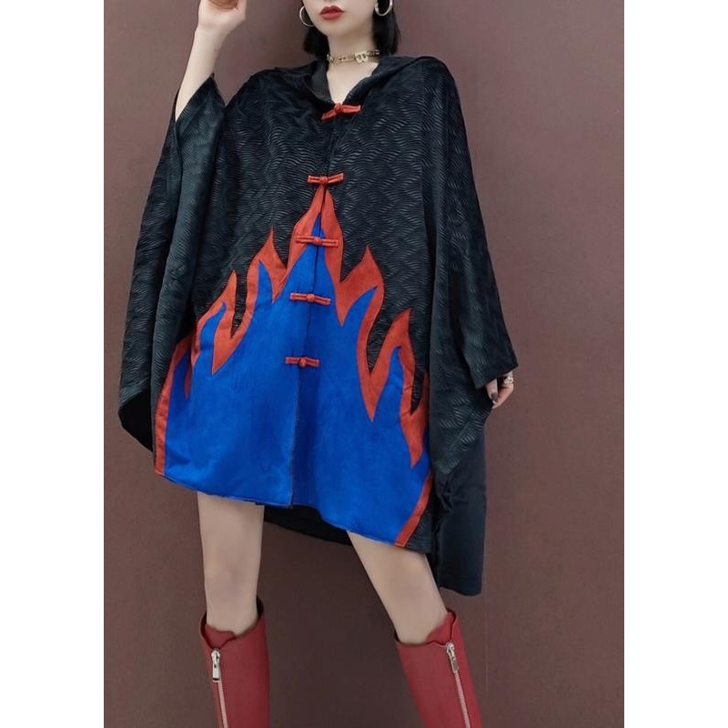 Handmade Black Plus Size Trench Coat Outfits Hooded Chinese Button Spring Coat
