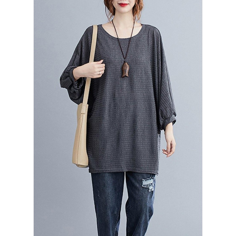 Style Gray Cotton Shirt Tops