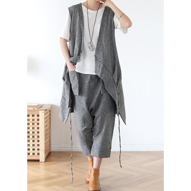 2021 Summer Grey Asymmetrical Cotton sleeveless Cardigans