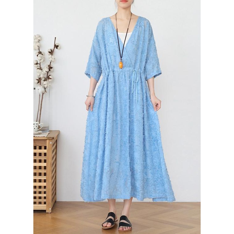Blue Chiffon Cinched Holiday Dress In Spring Summer