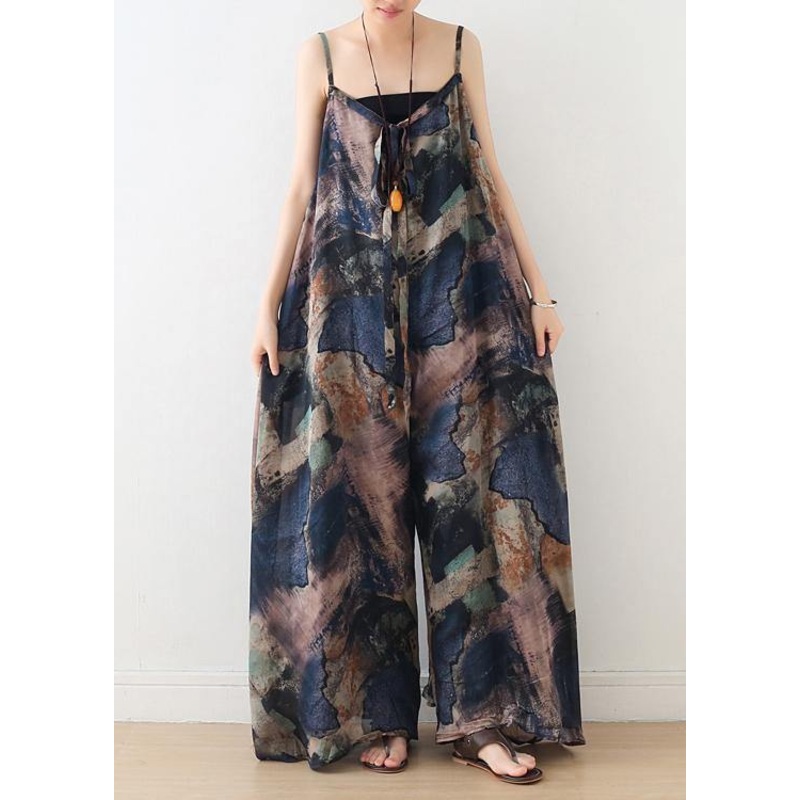 Blue Suspender Print Women Summer New Oversized Wide Leg Pants