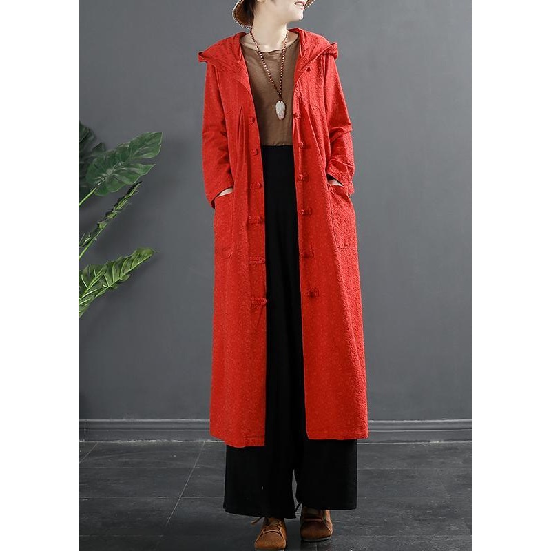 Bohemian Embroidery Quality Spring Outfit Red Loose Coat