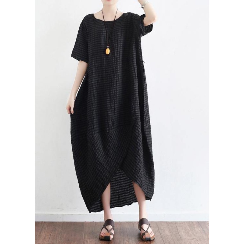 Bohemian Style Black Linen Low High Design Summer Robe