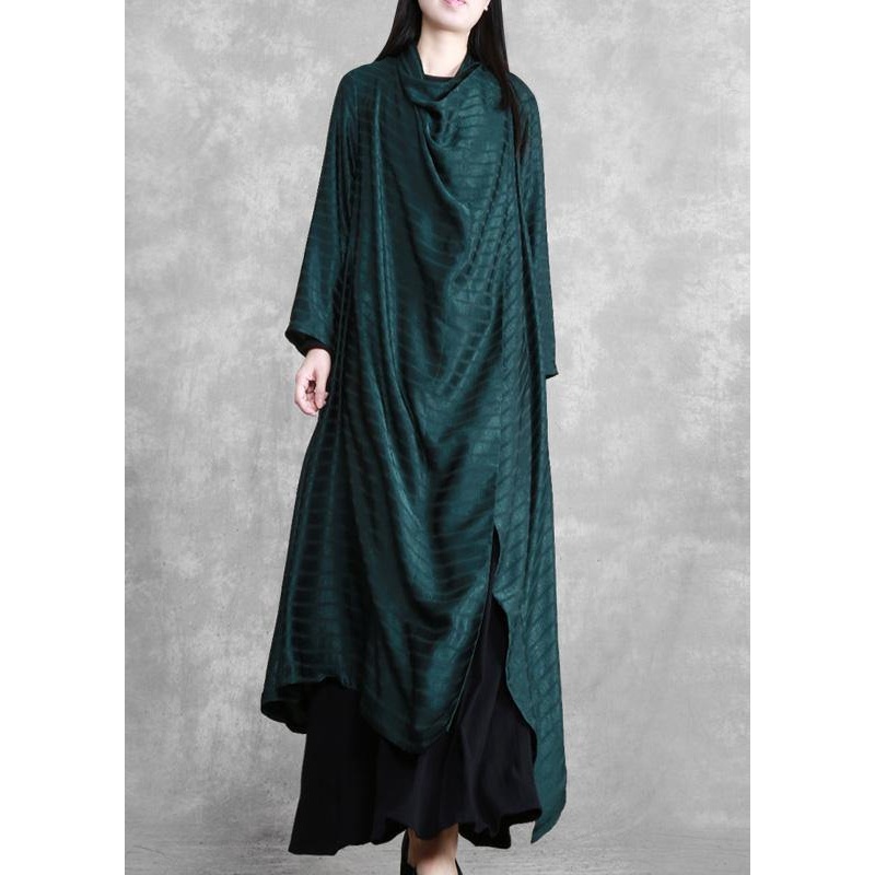 Chic Blackish Green Striped Asymmetric Robe Dress