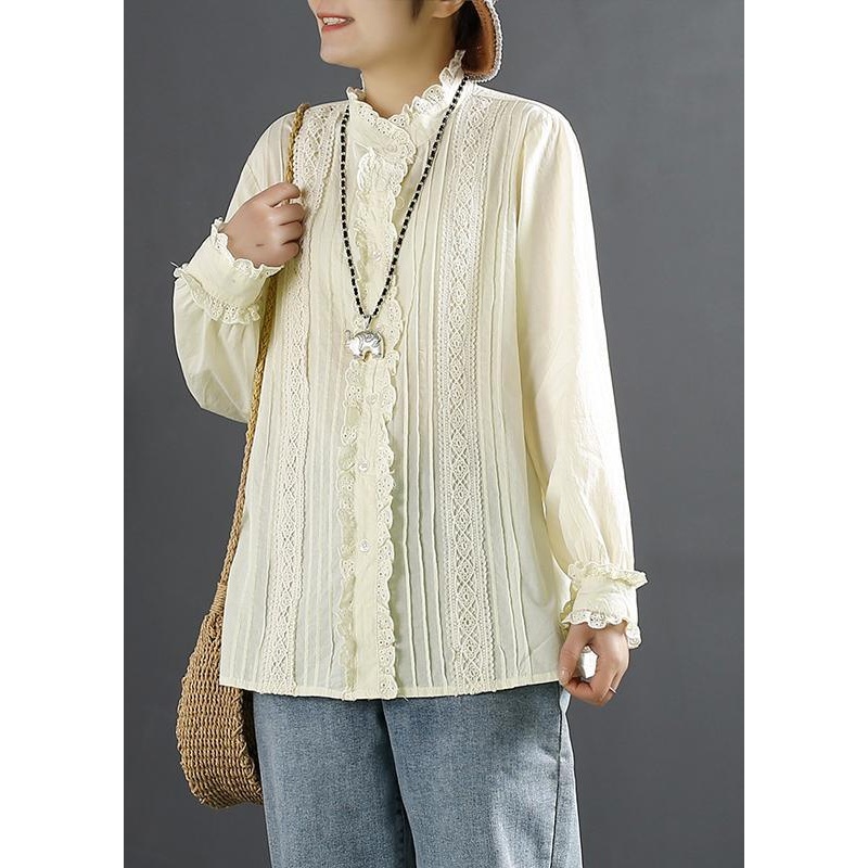 Chic Stand Spring Shirts Women Christmas Gifts Beige Blouse