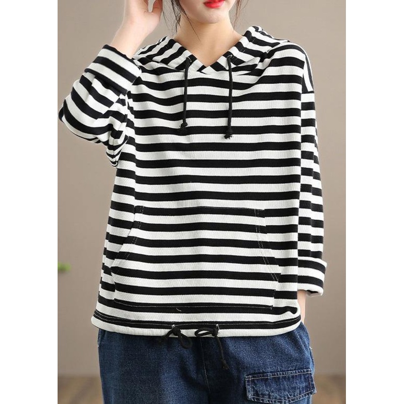 DIY Hooded Spring Clothes For Women Sewing Black Striped Blouse