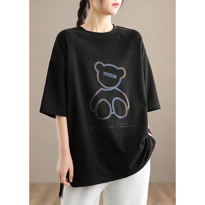 Diy O neck Half Sleeve Spring Top Black Bear Design Blouse