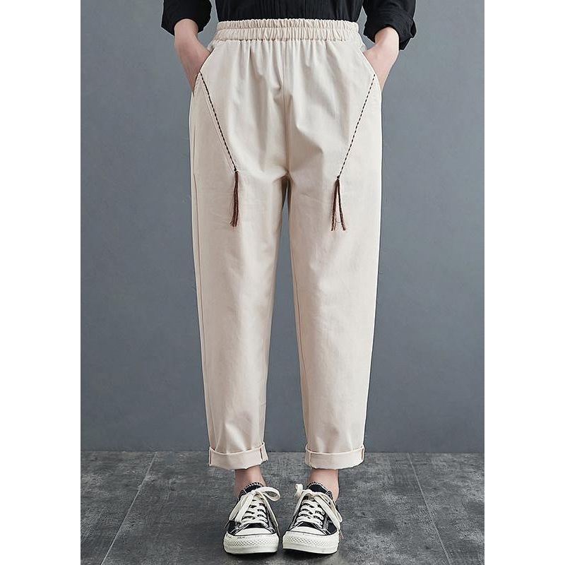 Handmade Spring Shorts Plus Size Clothing Beige Inspiration Pockets Pants