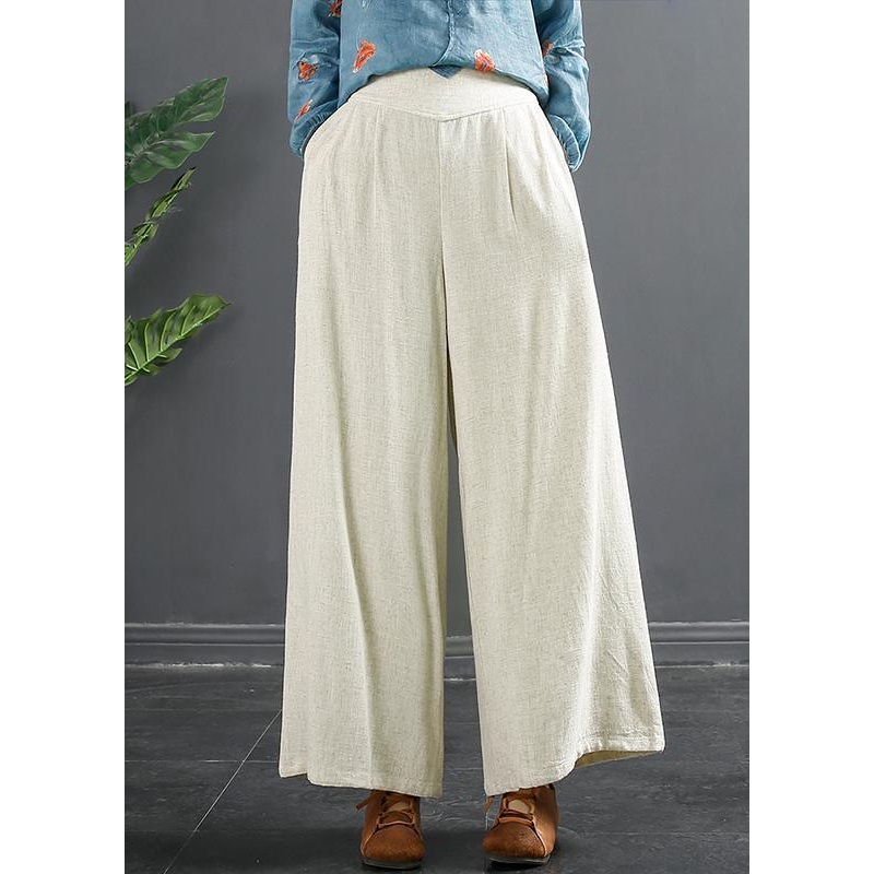 Simple Beige Trousers Slim Spring Fabrics Wide Leg Pants