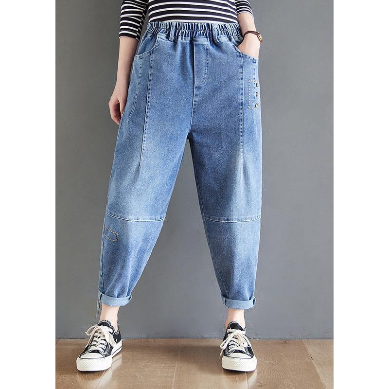 Simple Blue High Waist Oversize Spring Casual Pattern Wild Pants