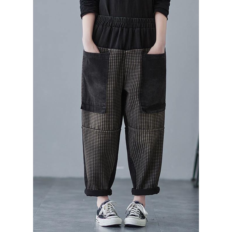 Style Spring Pants Elastic Waist Plaid Photography Patchwork trousers