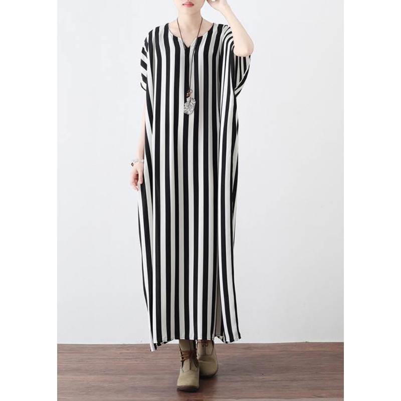 Summer Big Bat Sleeve Black And White Stripe Chiffon Dress