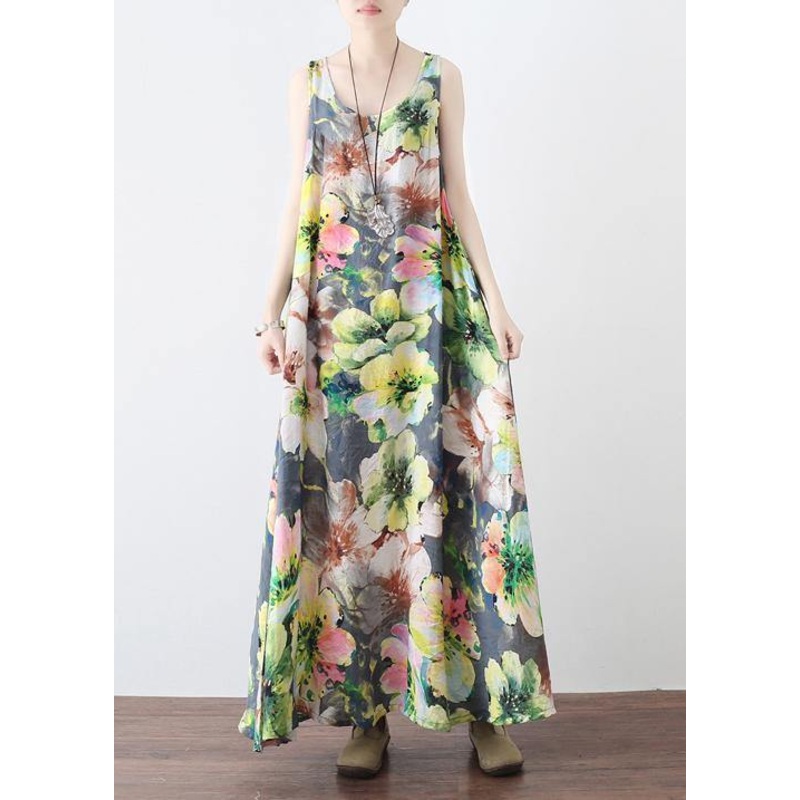 Summer Loose National Style Sleeveless Cotton Vest Long Dress
