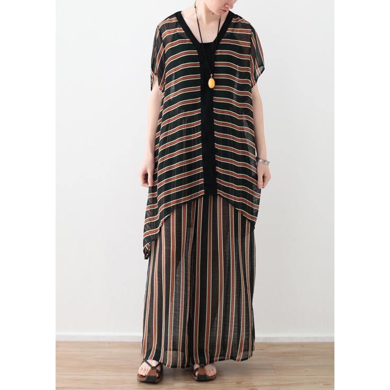 Summer Loose Size Striped Chiffon Shirt