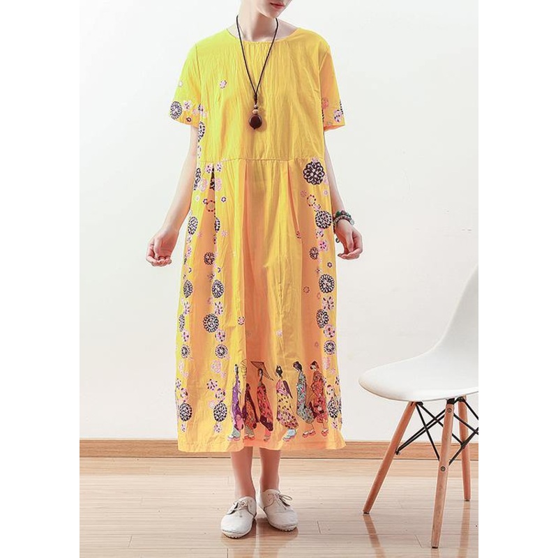 Summer Original Yellow Printed Linen Dress