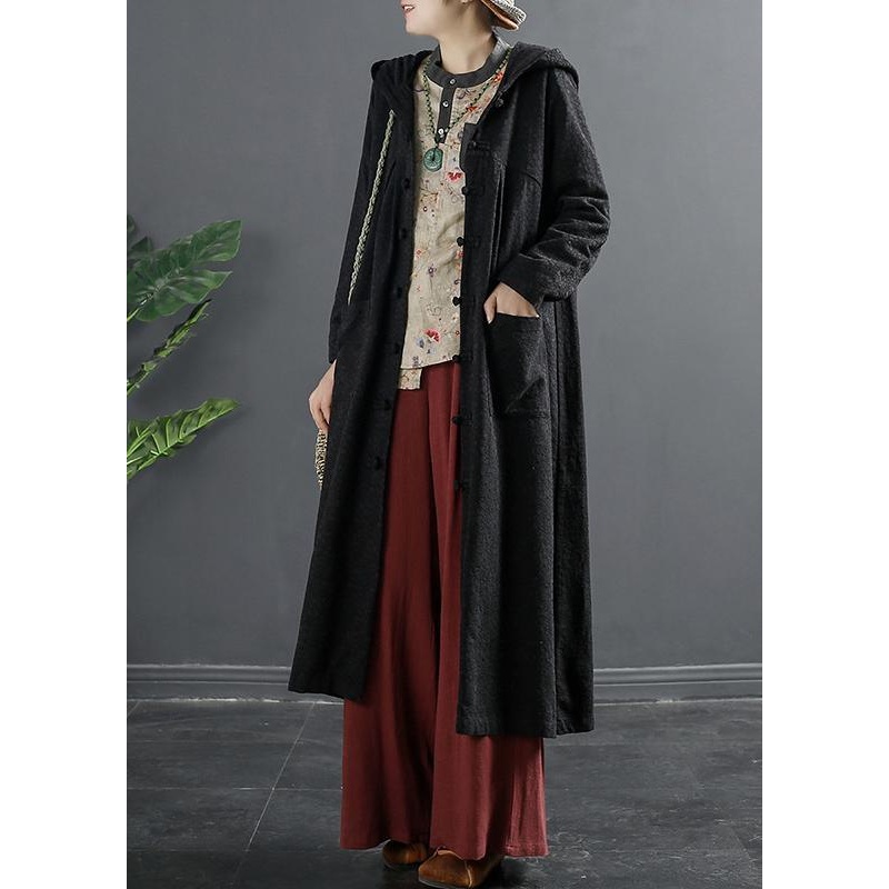 Unique Black Fine Clothes For Women Tunic Chinese Button Coat