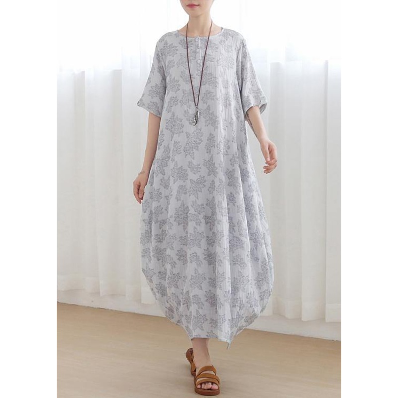 Unique Light Grey Linen Asymmetric Design Dress In Summer