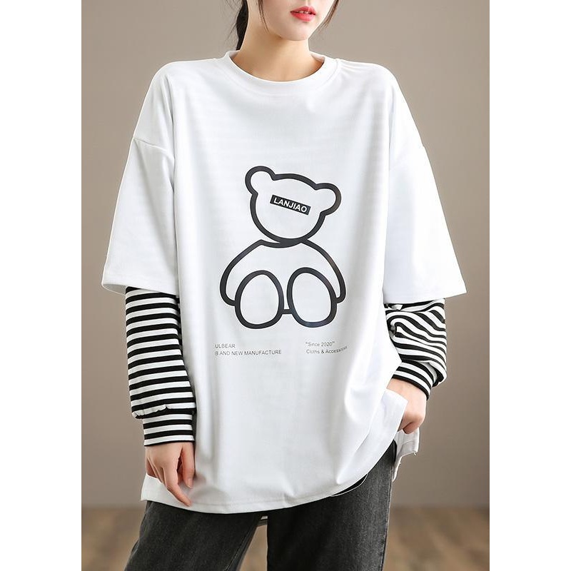 Unique White Bear Design Clothes O neck Half Sleeve Knee Spring Top