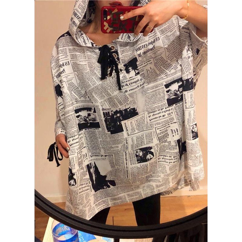 Women Asymmetrical Design Hooded Plaid Graphic Top Spring