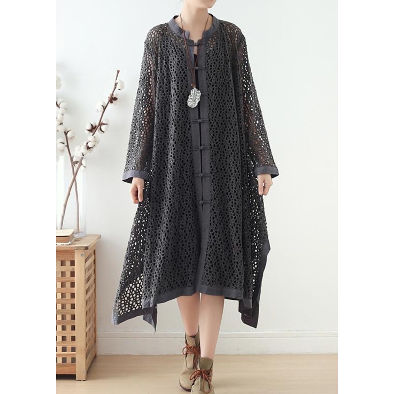 Women Hollow Out Spring Black Loose Coat