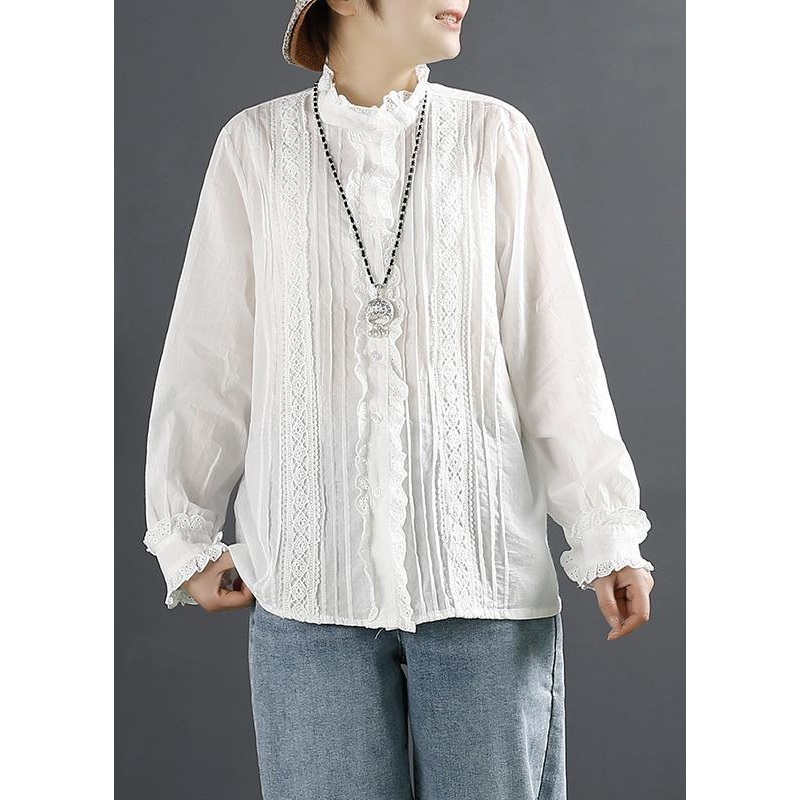 Women Hollow Out Spring Clothes Sewing White Blouse