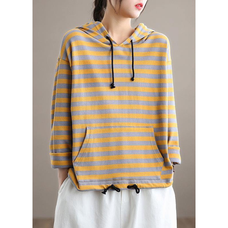 Women Hooded SpringTop Fashion Ideas Yellow Striped Top