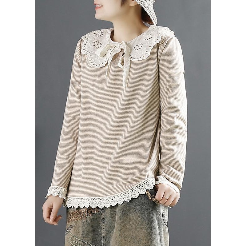 Women Striped Spring Khaki Tops