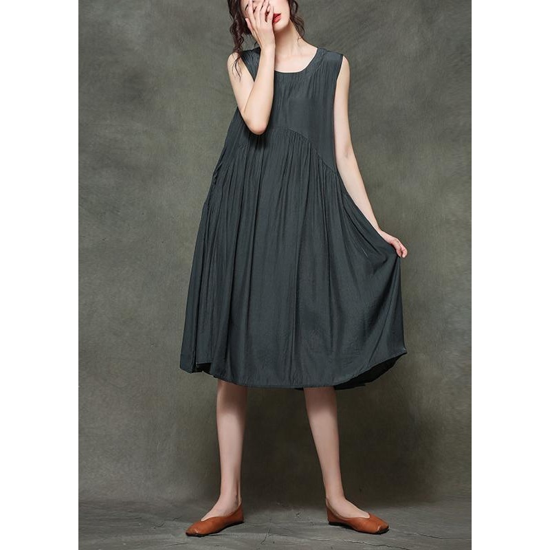 Art Grey U Neck Cotton Sleeveless Maxi Dresses