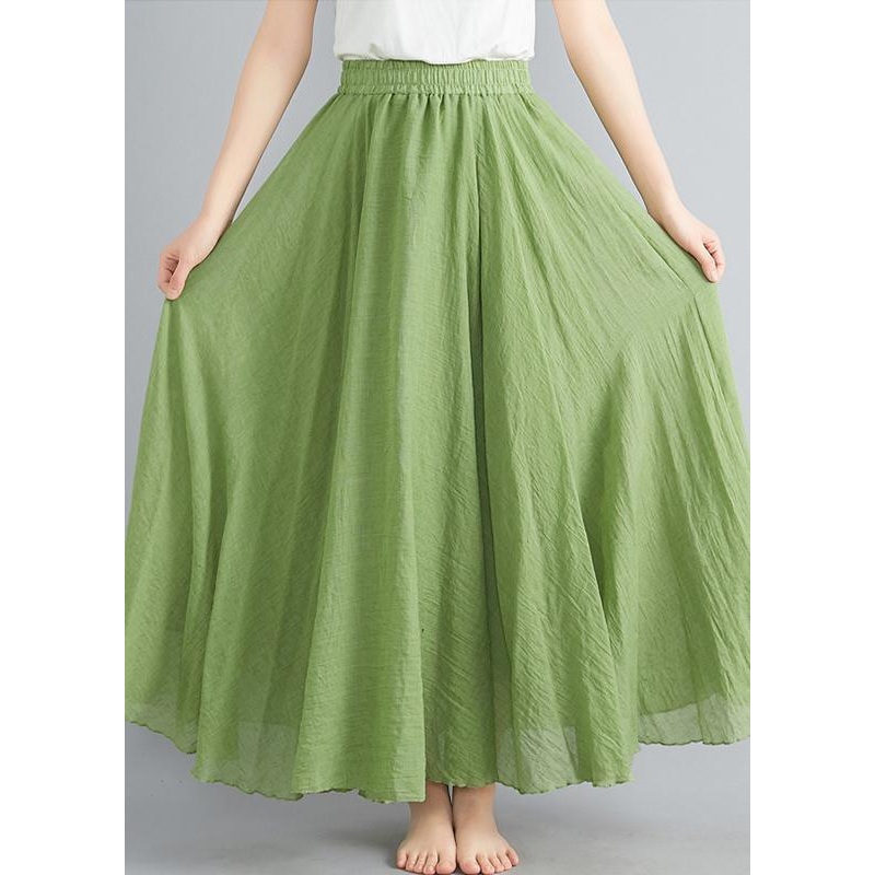 Beautiful Light Green Elastic Waist Summer Linen Cotton Skirts