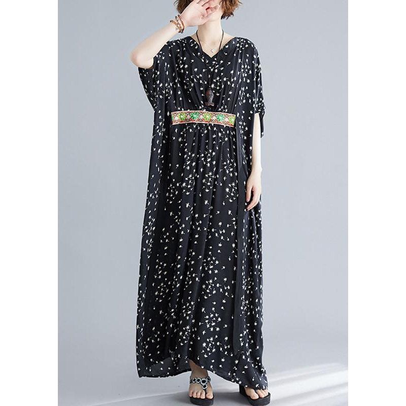 Bohemian Black Print Cotton Sleeveless Summer Ankle Dress