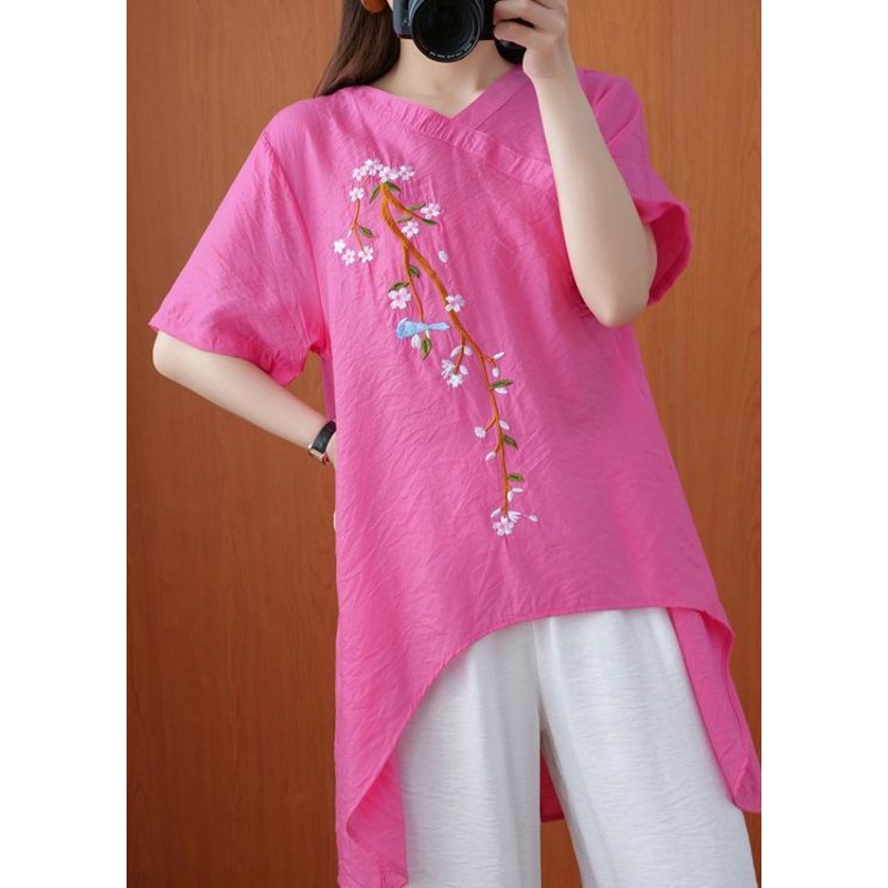 Bohemian V-Neck Summer Tunic Top Christmas Gifts Rose Blouse