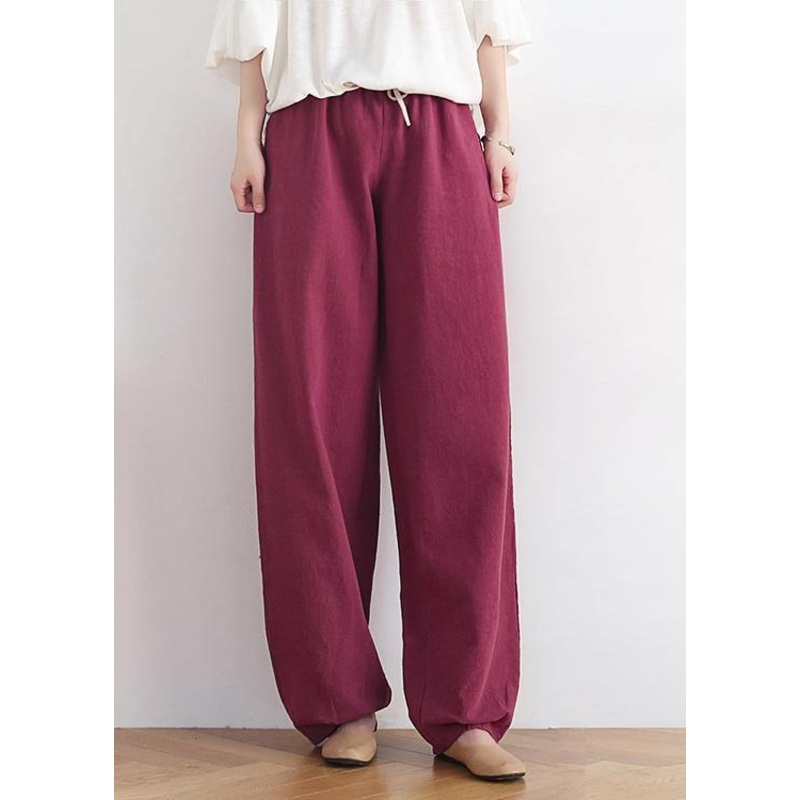 Boho High Waist Red Wide Leg Linen Pants